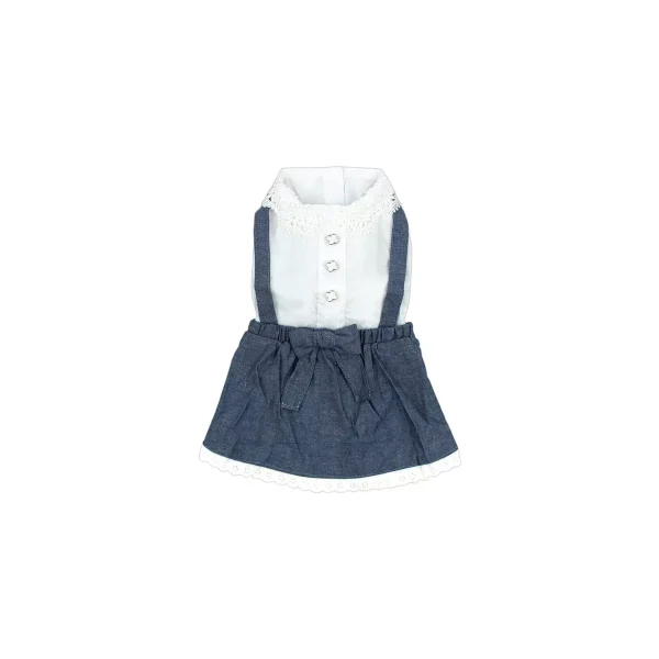 'Chambray Overall Dress' for Dogs and Cats, Designer Denim, Lightweight Summer Outfit, Blue - M